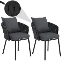 Mendler 2er-Set Aluminium-Esszimmerstuhl MCW-P89, Indoor Stuhl Armlehne, Stoff/Textil (180 g/m²) Seilgeflecht Rope anthrazit