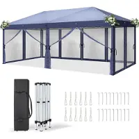 FCH 3x 6m Faltpavillon, Pop Up Pavillon mit 6 Seitenwänden, wasserdicht, UV-Schutz,Gartenpavillon Partyzelt ,blau