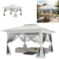 XMTECH Gartenpavillon, 3x3m Pop Up Pavillon 4x4m Dach, UV-Schutz, windfest, höhenverstellbar, 210D Oxford-Gewebe, Weiß