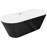 Mexen Yara freistehende, gerillte Badewanne 170 x 75 cm, weiß/schwarz, Überlauf aus gebürstetem Kupfer - 52861707575-65