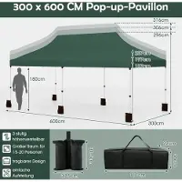 Northix Pop-Up-Überdachungszelt 300 x 600 cm, höhenverstellbar, grün