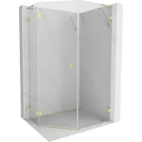 Mexen Lunar L Fünfeck-Duschkabine, schwenkbar, links, 80 x 90 cm, transparent, gebürstetes Gold - 831L-080L-090P-55-00-L