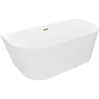 Mexen Oval Slim freistehende wandnahe Badewanne 170 x 80 cm, weiß, Überlauf gold - 52661708000-50