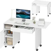 HOMCOM Rollbarer Computertisch klappbarer Schreibtisch mit Schrank und Schublade