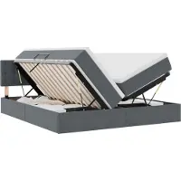 Syfax Staubett mit Gaslift, Samt, integrierte USB-LED-Beleuchtung, verstellbares Kopfteil, mittelfeste Taschenfederkernmatratze, 180x200 cm, Dunkelgrau
