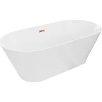 Mexen Luna Slim freistehende Badewanne 170 x 75 cm, weiß, Überlauf in gebürstetem Kupfer - 52041707500-65
