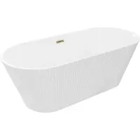 Mexen Yara freistehende, geriffelte Badewanne 170 x 75 cm, weiß, Überlauf gold - 52861707500-50