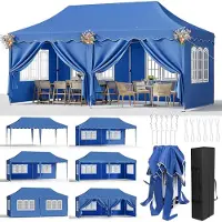 StarTech.com Pavillon 3x6 m - Pop up Faltpavillon Partyzelt - Wasserdichtes HDPE, Polyurethanbeschichtet - Aluminiumrahmen - UV50+ - Mit Seitenwänden - Blau
