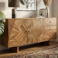 Wohnling Design Sideboard Akazie Massivholz 150 cm mit 2 Türen & 3 Schubladen - Massive Holz Kommode handgefertigt - Echtholz Landhaus Anrichte