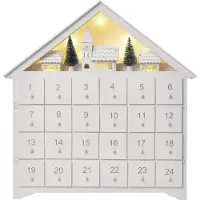 Emos Leuchtender Adventkalender aus Holz, mit Minikästchen und Winterdorf, 8 LEDs warmweisses Licht, 6h Timer, 0,4 Watt, DCWW02