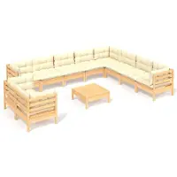 vidaXL 11-tlg. Garten-Lounge-Set mit Creme Kissen Massivholz Kiefer