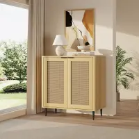 En.casa Sideboard 'Lukhomso' mit 2 Türen 83 x 80 x 40 cm Eicheoptik / Rattanoptik