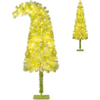 Costway Künstlicher Weihnachtsbaum 150cm mit Schnee, biegbarer Spitze, warmweißen LEDs & 8 Modi, Tannenbaum Christbaum Kunstbaum Weihnachten