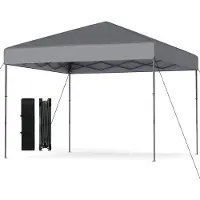 Costway Pavillon 3x3m, Pop up Faltpavillon höhenverstellbar mit Tragetasche, 8 Heringen & 4 Windseilen, UV50+ Gartenpavillon, Partyzelt Faltzelt Grau