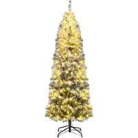 Costway Künstlicher Weihnachtsbaum 180cm, Bleistift Tannenbaum mit 260 warmweißen LEDs, Schnee & 8 Modi, Christbaum schmal, Kunstbaum Weihnachten