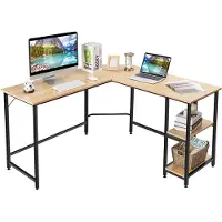 Costway L-förmiger Schreibtisch, Eckschreibtisch 137x137x75,5cm, Computertisch Bürotisch mit 2 Ablageflächen & Fußstütze, Arbeitstisch platzsparend Natur