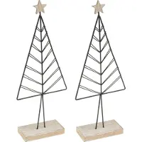 Viana Eleganter Mini Weihnachtsbaum Set aus Metall und Holz 28cm Schwarz Natur - 2 Stück