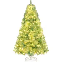 Costway 180cm Künstlicher Weihnachtsbaum mit warmweißen LEDs, 8 Modi & Metallständer, Tannenbaum, Christbaum, Kunstbaum Weihnachten für Zuhause