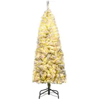 Costway Künstlicher Weihnachtsbaum 150cm, Bleistift Tannenbaum mit 180 warmweißen LEDs, Schnee & 8 Modi, Christbaum schmal, Kunstbaum Weihnachten