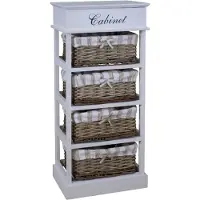 Casa Padrino Landhausstil Kommode Weiß / Naturfarben 38 x 28 x H. 86 cm - Handgefertigte Kommode mit 4 Rattankörben