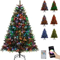 Costway Künstlicher Weihnachtsbaum 180cm, Tannenbaum mit 370 mehrfarbige RGB-Lichter, 1054 Zweigspitzen & Fernbedienung, Christbaum Weihnachten