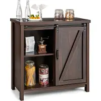 Costway Sideboard Buffet Aufbewahrungsschrank, Freistehender Küchenschrank mit Schiebewand-Tür Bauernhaus Kaffee-Bar Sideboard 80 x 40 x 82 cm, Braun