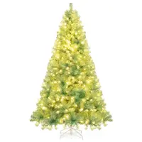 Costway 225cm Künstlicher Weihnachtsbaum mit warmweißen LEDs, 8 Modi & Metallständer, Tannenbaum, Christbaum, Kunstbaum Weihnachten für Zuhause