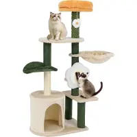 Costway Kratzbaum 114cm hoch, Katzenbaum mit Katzenhöhle, blumenförmiger Sitzfläche, Ball, Hängematte, Sisalbrett & Kratzsäulen, Katzenmöbel