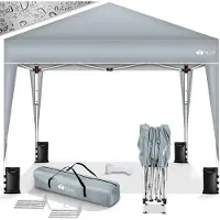Tillvex Pavillon 3x3m wasserdicht Grau + 4er Set Sandsäcke | Pop-Up Faltpavillon stabil & höhenverstellbar | Gartenzelt UV Schutz 50+ | Partyzelt mit Tasche für Garten