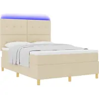 Syfax LED Boxspringbett mit Matratze Creme 140 x 190 cm Stoff