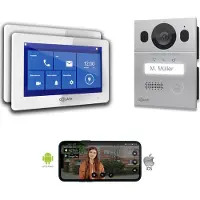 Goliath Basic Line Silber/Weiß Full HD Video Türsprechanlage Set für 1 Familienhaus 2x 7 Monitor Aufputz