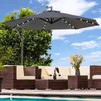 Swing&Harmonie Luxus Sonnenschirm mit LED Beleuchtung Ampelschirm 300 cm Garten Schirm Pavillon - anthrazit