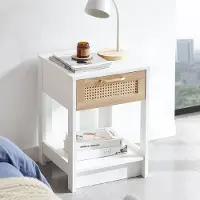 STILVORA Nachttisch MDF Naturweiß 40x40x55 cm mit Rattanoptik und Schublade