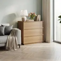 OKWISH Kommode MDF und Spanplatte Eichefarben 80x48x78 cm mit 3 Schubladen, griffloses Design und Kippschutz