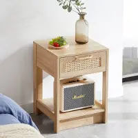 STILVORA Nachttisch MDF Natur 40x40x55 cm mit Rattan-Front, Schublade, leicht zu reinigen