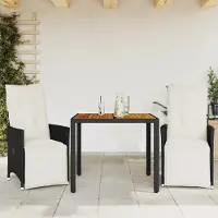 vidaXL "Rabatt" 3-tlg. Bistro-Set - mit tishe & Stuhl - mit Kissen Schwarz Poly Rattan - Lounge-Dining set CC10777
