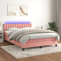 vidaXL Boxspringbett mit Matratze & LED Rosa 140x200 cm Samt , Klassische Betten Design 2024