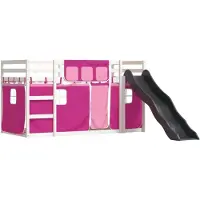 Syfax Etagenbett mit Rutsche und Gardinen Rosa 90x200 cm