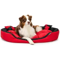 Lionto Hundebett, stilvolles 4-in-1 Hundekörbchen, wasserabweisend, kratzfest & pflegeleicht, 110x80 cm, rot/schwarz