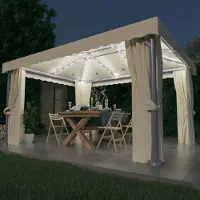 vidaXL Möbel Pavillon mit Vorhängen & LED-Lichterketten 4x3 m Cremeweiß - Pavillons & Partyzelte 3070353