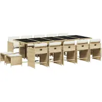 vidaXL 15-tlg. Garten-Essgruppe mit Kissen Beige Poly Rattan