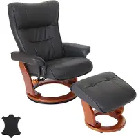 Robas Lund MCA Relaxsessel Edmonton, Fernsehsessel Hocker, Echtleder 130kg belastbar schwarz, honigfarben
