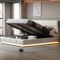 MODFU Polsterbett 180x200 mit Matratze Doppelbett mit Bettkasten Stauraum,Stauraumbett mit LED Beleuchtung und höheverstellbarem Polsterkopfteil ,Weiß