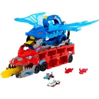 Hot Wheels City ultimativer 2-in-1 Drachentransporter und 2 Spielzeugautos im Maßstab 1:64, Fahrzeug- & Schienen-Set, 4 Jahr(e), Kunststoff, Mehrfarbig