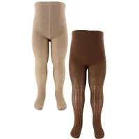 Minymo Strumpfhosen - Rib - 2er-Pack - Hazel Brown - - 80/86 - Strumpfhosen