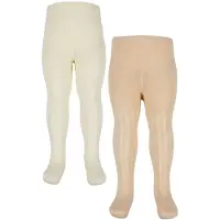 Minymo Strumpfhosen - 2er-Pack - Bambus - Rib - Off White - - 140/146 - Strumpfhosen