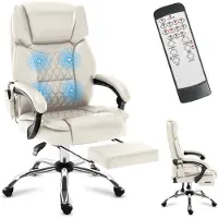 MarkAdler Boss 6.0 | Bürostuhl Massagesessel Ergonomischer Chefsessel | Massagefunktion | Fußstütze | Wärmefunktion | Drehbar | Kunstleder | Beige