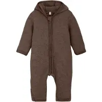 Huttelihut Wollfleece-Overall mit Klappbündchen und Kapuze Ohren Merinowolle, braun, 86
