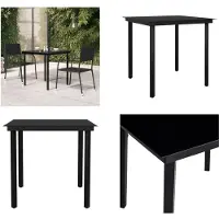 vidaXL Garten Esstisch Schwarz 80x80x74 cm Stahl und Glas - Garten-Esstisch - Garten-Esstische - Outdoor Esstisch - Terrassentisch