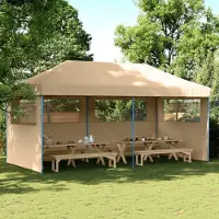 vidaXL Möbel Partyzelt Faltbar Pop-Up mit 3 Seitenteilen Beige - Pavillon 4004943